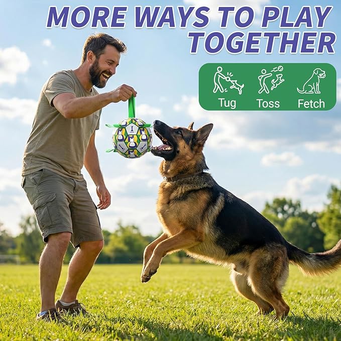 Interactive Dog Ball Toys, 2026 Dog Soccer Ball with Thicken Straps for Small Medium Breeds Tug of War, Small Herding Balls with Pump for Puppy Dogs Outdoor Play Training (Green, 6 Inch)