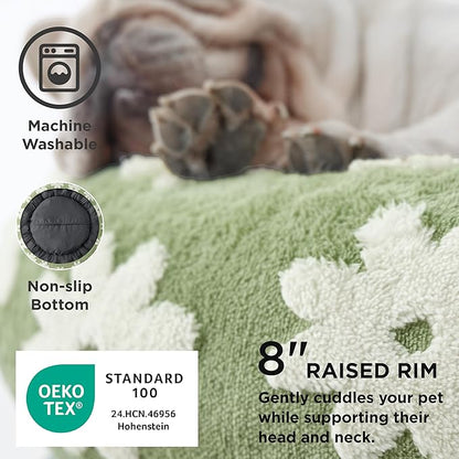 Lesure Shown on TV Donut Medium Dog Bed - Round Cat Beds Indoor Present for Calming Pets with Washable Cover, Home Decor Cute Modern Beds with Jacquard Shaggy Plush & Anti Slip Bottom, 30 Inch, Green