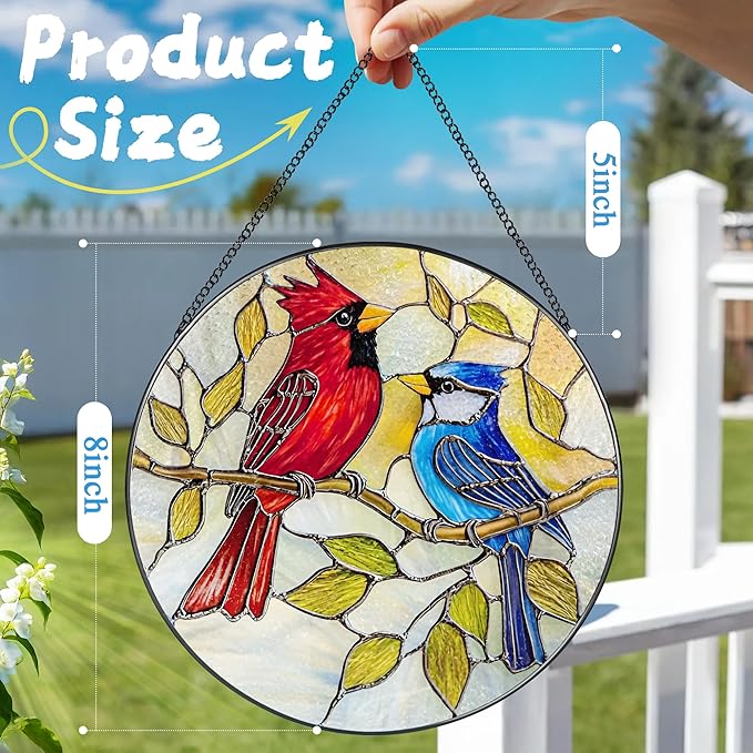 8″ Cardinal & Blue Jay Suncatcher, Stained Glass Window Hanging & Ornament, Window Decor, Holiday & Christmas Ornaments | Bird Lover Gifts, Gifts Exchange, Gift Ideas