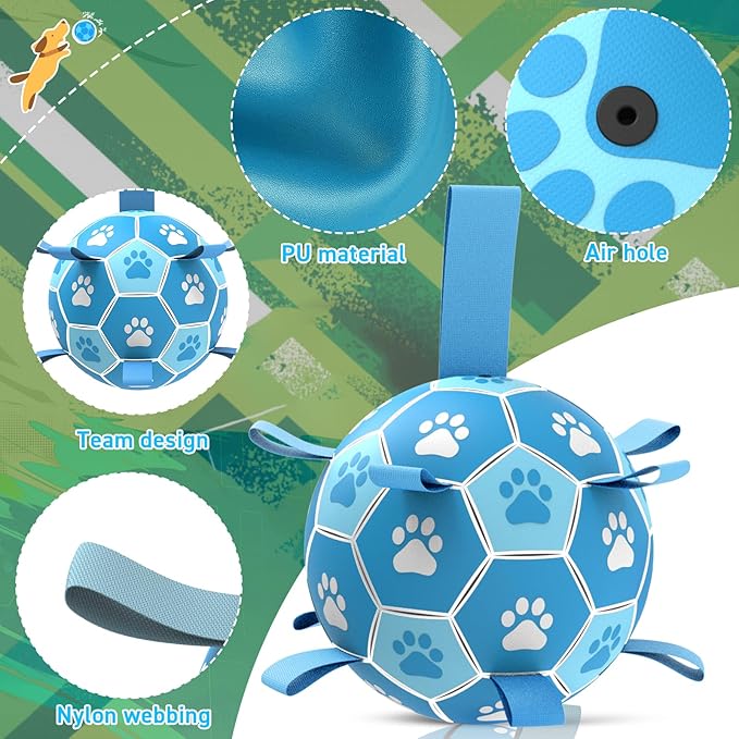 QDAN Dog Toy Balls, Premium Dog Soccer Ball with Straps, World Cup Dog Toys, Outdoor Dog Toys, Pet Training Soccer for Medium Large (6 Inch)