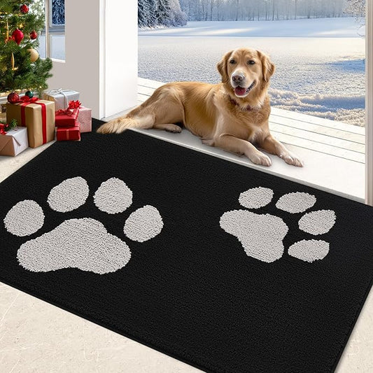 FONEYI Indoor Door Mat, 20"x32" Dog Mats for Muddy Paws, Rubber Backing Non Slip Super Absorbent Washable Entryway Rug, Low-Profile Front Back Door Mats, Inside Floor Doormats for Entryway, Black
