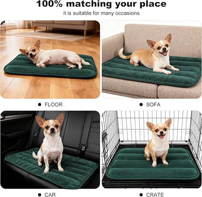 Dog Crate Pad, Ultra Soft & Anti-Slip Kennel Mat, Secure Fit for Metal Crates & Dog Cages, Washable Cozy Bed for Small Medium Large Dogs (Green, S(23"*14"*1.5"))