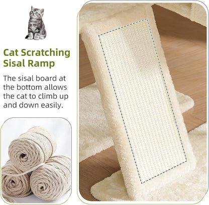 Gitelsnour Cat Tree for Indoor Cats, Cat Tower with Scratching Post for Small Cats and Kittens, Cat House with Removable Top Platform and Fluffy Balls, Hanging Cat Basket, Beige GCT006SM