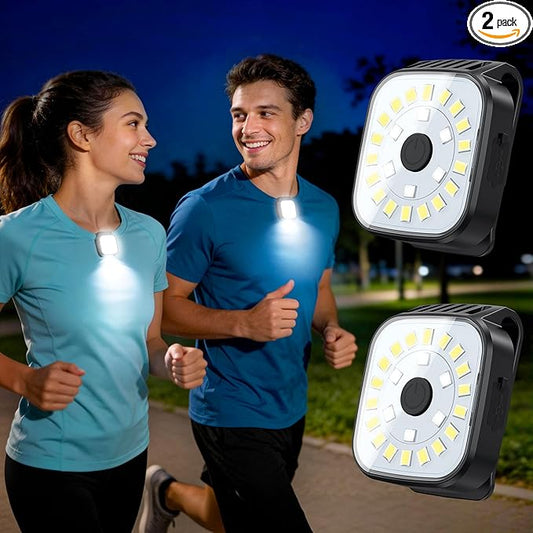 Running Lights for Runners, 2 Pack Mini Clip on Flashlight with 4 Modes, Rechargeable Safety LED Lights for Night Walking, Running Accessories & Camping Light Gear for Hiking, Jogging, Dog Walking