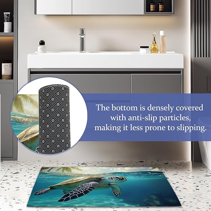 Sea Turtle Door Mats Indoor,Summer Ocean Front Door Mat Non-Slip Low Profile Welcome Mat for Outdoor Entrance Indoor Rug Mat Home Patio, Porch, Hallways Floor 30 x 17 Inch