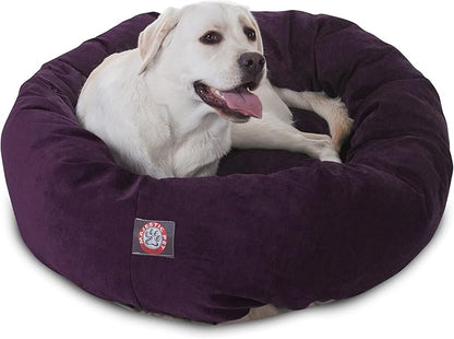 Majestic Pet 40 Inch Micro Velvet Calming Dog Bed Washable – Cozy Soft Round Dog Bed with Spine for Head Support - Fluffy Donut Puppy Mat 40x29x9 (inch) Large – Aubergine (2025)