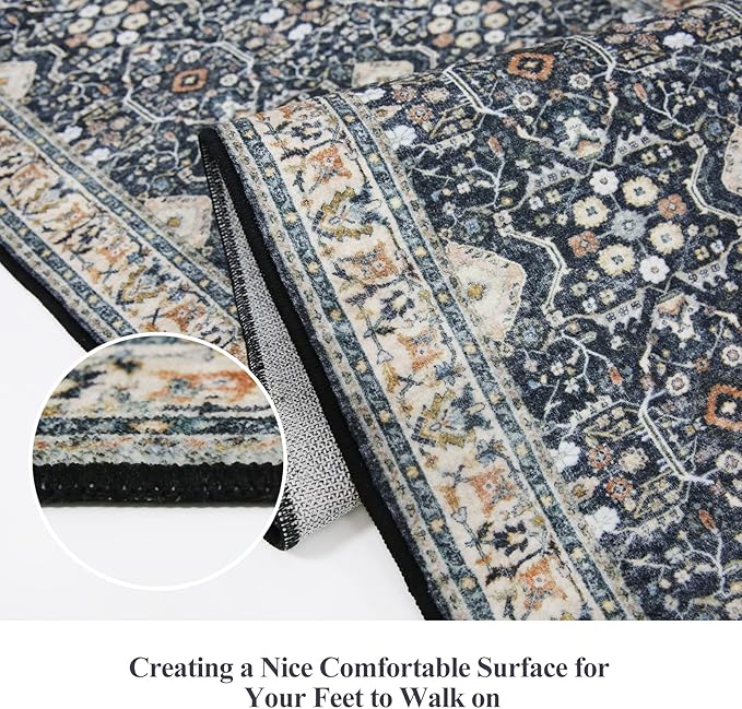 HY HAO YUN LAI Non Slip Runners for Hallways,Washable Long Ultra Soft Kitchen Runner Rug,Non Shedding Accent Farmhouse Runner Rugs (Black, 2 X 10)