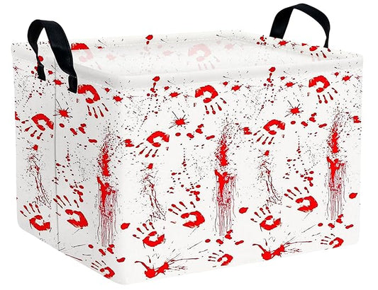 Large Halloween Themed Candy Gift Boo Basket for Kids Baby Personalized Adults Storage Bin Fall Decor(Fingerprint Blood Stain)