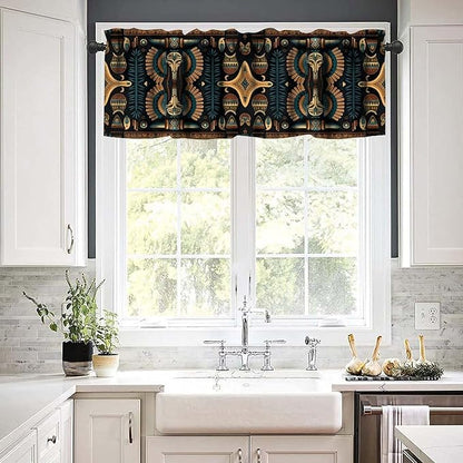 Vintage Ancient Egypt Valance Curtains, Retro Ethnic Old Egyptian Floral Geometric Print Mysterious Traditional Egypt Culture Window Valance Curtain for Farmhouse Bedroom Living Room Kitchen 54x18inch