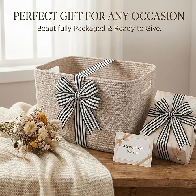 Woven Blanket Basket,65L Large Storage Bin for Blankets Toys Clothes,Decorative Rope Basket for Living Room Bedroom with Handles, Oatmeal
