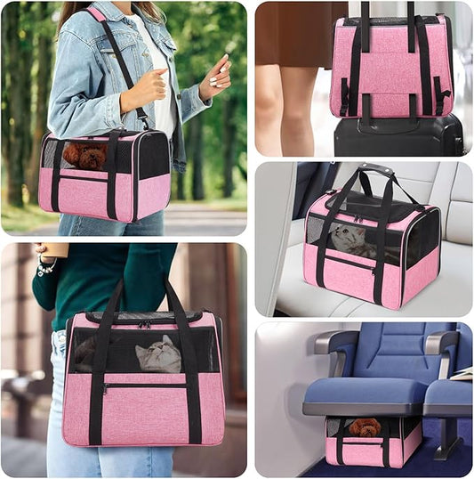 JUNGYOUN Premium Cat Carrier - Pet Carrier for Cat & Small Dogs up to 15lbs - Airline Approved Travel Dog Carrier with Anti-Escape Zippers, Collapsible Travel Bowl & Padded Strap