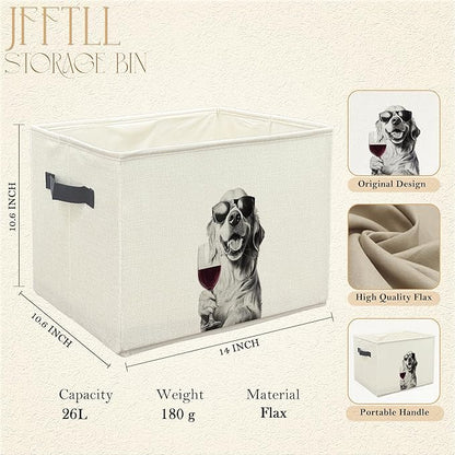 Funny Golden Retriever and Wine Dog Toy Basket, Golden Retriever Lovers Gifts Collapsible Pet Dog Toy Storage Bin Box Basket Organizer, Pet Supplies for Dogs