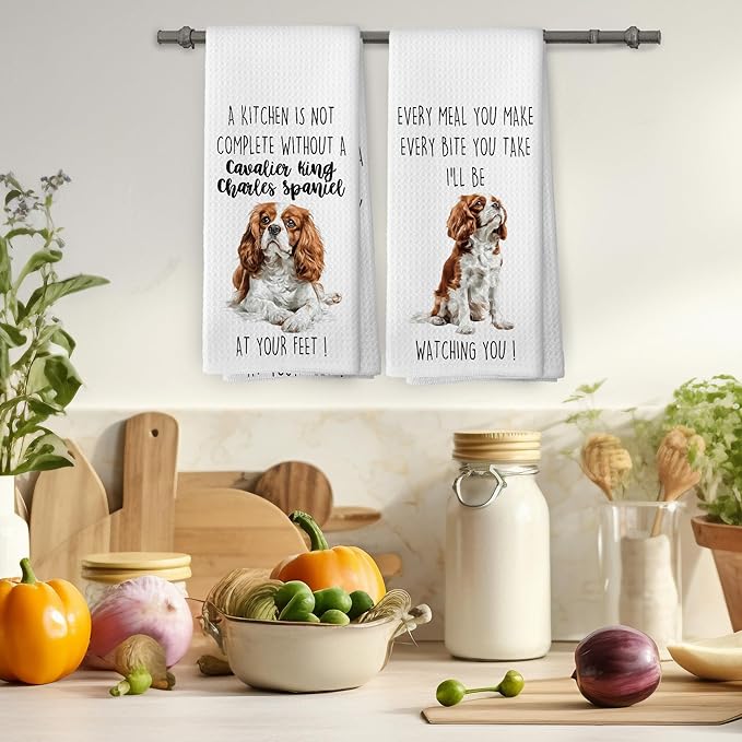 Cavalier King Charles Spaniel Dog Kitchen Towels Set of 2, Funny Dog Kitchen Decor, Dogs Gifts for Women Men Hand Towel, Pet Owner Gift Decorative Tea Towels Dish Towel 16x24 Inch