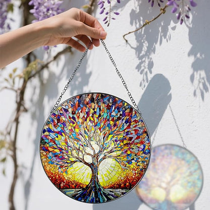 Stained Glass Window Hanging, 8 in Tree of Life Sun Catchers Indoor Window, Stained Glass Suncatcher, Gifts for Women, Her, Wife, Friend and Mom for Mother's Day, Christmas, Birthday