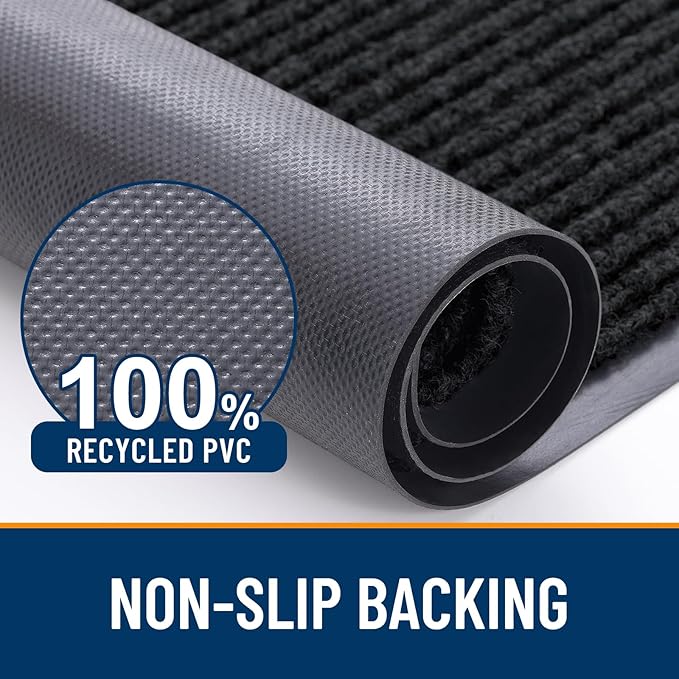 OLANLY Front Door Mat Indoor Outdoor Entrance, Waterproof Heavy Duty Doormat, Fade Resistant, Low Profile, Easy Clean Patio Porch Welcome Floor Mats for Entry, 59x30, Black