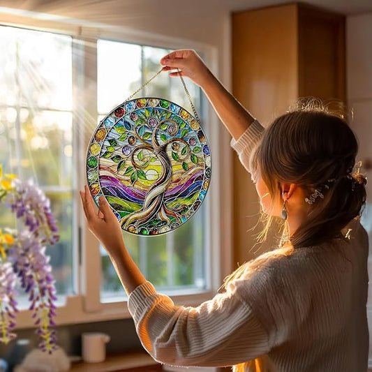 8″ Tree of Life Suncatcher, Stained Glass Window Hanging & Ornament, Boho Decor, Holiday & Christmas Ornaments | Gifts for Christmas, Holiday Presents, Gift Exchange, Gift Ideas