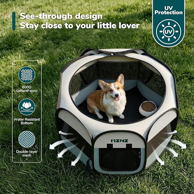 Dog Playpen, Portable Puppy Pet Crate Indoors for Small/Medium Dogs Cats Rabbits, Foldable Dog Cage Enclosure for Outdoor, Pop Up Dogs Tent Kennel with Carrying Case, Grey
