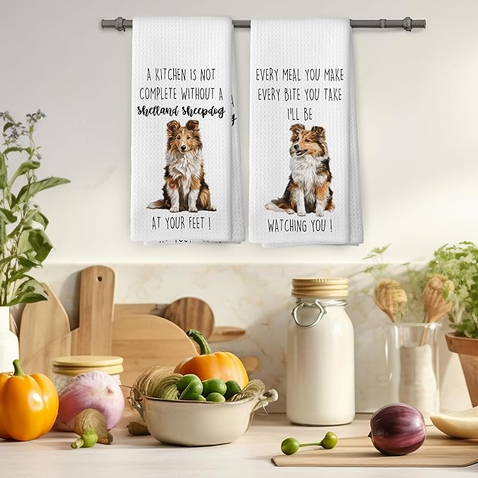 Shetland Sheepdog Dog Kitchen Towels Set of 2, Funny Dog Kitchen Decor, Dogs Gifts for Women Men Hand Towel, Pet Owner Gift Decorative Tea Towels Dish Towel 16x24 Inch