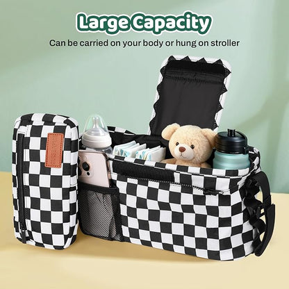 Guiseapue Universal Stroller Organizer with Cup Holder: Baby Essentials, Stroller Caddy with Shoulder Strap, Detachable Phone Bag, Stroller Accessories, Chirstmas New Moms Baby Gifts