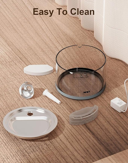 NPET N280 Cat Water Fountain Glass, 95oz/2.8L Automatic Pet Fountain Dog Stainless Steel Tray, Water Dispenser for Cats, Dogs, Multiple Pets (Water Fountain + 5 Filters)
