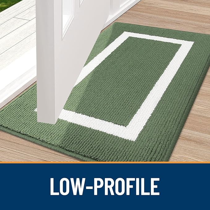 OLANLY Indoor Door Mat, 59x20, Non-Slip Absorbent Resist Dirt Entrance Mat, Washable Low-Profile Inside Entry Doormats for Entryway, Green