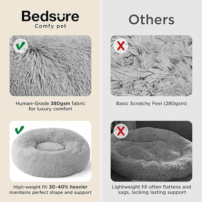 Bedsure Calming Cat Beds for Indoor Cats - Small Cat Bed Washable 20 inches, Anti-Slip Round Fluffy Plush Faux Fur Pet Bed, Fits up to 15 lbs Pets, Pale Grey