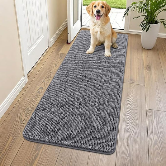 Smiry Dog Door Mat for Muddy Paws 59x20, Absorbs Moisture and Dirt Doormat, Non-Slip Washable Quick Dry Chenille Front Door Mat Indoor Entrance, Entryway Carpet for Inside Floor, Dark Grey