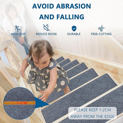 Stair Treads for Wooden Steps Indoor, 7 Pack 8" X 30" Non Slip Carpet Stair Treads with Reusable Adhesive for Kids Elders and Dogs, Surface Polyester TPR Backing Stair Rugs, Dark Grey