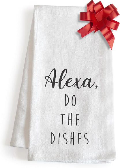 MAINEVENT Alexa Do The Dishes 18x24 Inch White Cotton Kitchen Towel