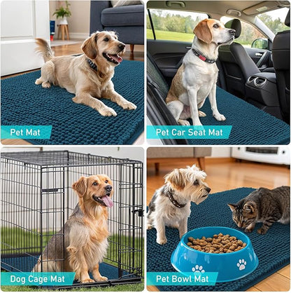 OLANLY Dog Door Mat for Muddy Paws 50x30, Absorbs Moisture and Dirt, Absorbent Non-Slip Washable Doormat, Quick Dry Chenille Mud Mat, Entry Indoor Entryway Carpet for Inside Floor, Atlantic Blue