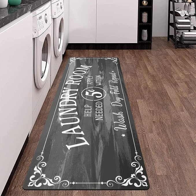Pauwer Laundry Room Rug Runner 20"x60" Waterproof Rubber Laundry Mat Non Slip Kitchen Mats for Floor Washable Floor Mat Runner Rug for Farmhouse Mudroom Washroom Bathroom Decor