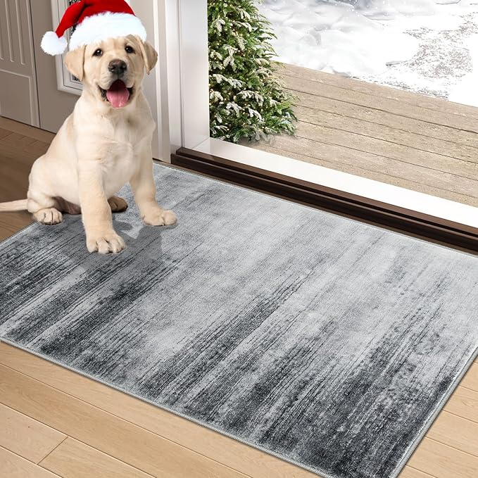 COMSLE Door Mat Soft Absorbent Indoor Front Entryway Rug Machine Washable Entrance Mats for Muddy Paws Non Slip Throw Rugs 32" x 48" Doormat for Inside Foyer Bedroom - Gray