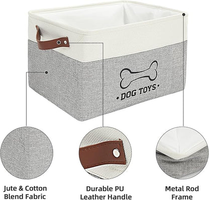 Homimp Dog Toy Basket, Dog Toy Bin Box with Comfortable Handles and Cover, Collapsible Large Pet Toy Storage Organizer for Accessories, Toys, Coat & Clothing, Blanket & Leash, Gray, 15"x13"x12"