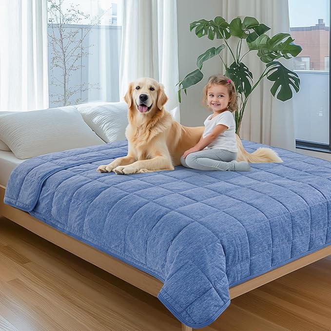 Cooling Blanket for Dogs, 0.4 Q-MAX Pets Cooling Comforter Throw for Bed Cover, Summer Blanket for Large Dogs Washable, Soft Lightweight Cold Mats for Pet Hot Weather (60"×80"/Deep Blue)