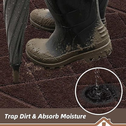 BEQHAUSE Dirt Trapper Door Mat 20" x 32", Doormat Non-Slip Entryway Rugs Washable, Dog Door Mat Stain Resistant and Absorbent Welcome Floor Mat for Front Back Door, Mud Wet Shoes & Paws, Brown