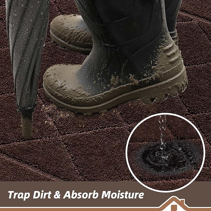 BEQHAUSE Dirt Trapper Door Mat 24" x 60", Doormat Non-Slip Entryway Rugs Washable, Dog Door Mat Stain Resistant and Absorbent Welcome Floor Mat for Front Back Door, Mud Wet Shoes & Paws, Brown