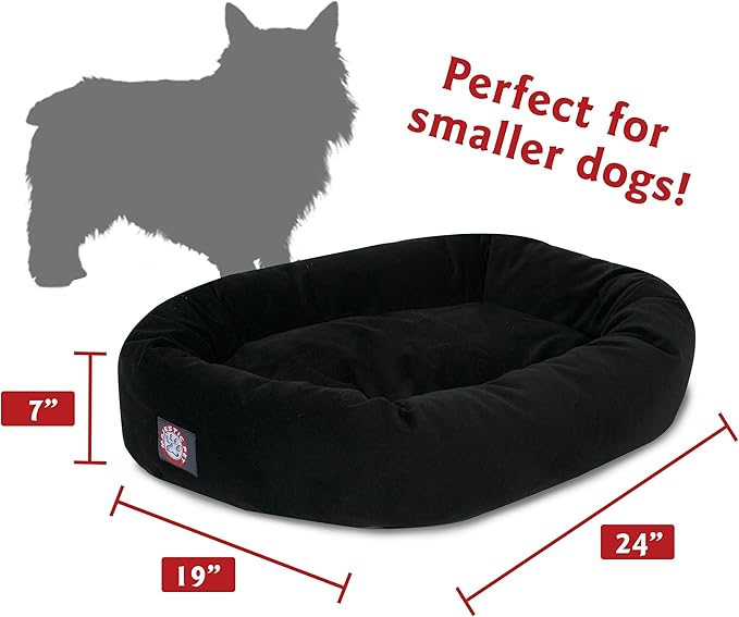 Majestic Pet 24 Inch Suede Calming Dog Bed Washable – Cozy Soft Round Dog Bed with Spine Support for Dogs to Rest Their Head - Fluffy Donut Dog Bed 24x19x7 (Inch) - Round Pet Bed Small – Black