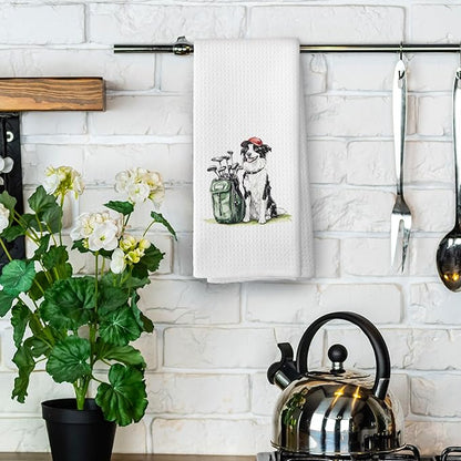 Golf Dog Kitchen Towels - Border Collie Dish Towels, Sports Gifts, Pet Golf Club Decorative Absorbent Dishcloths Hand Towels for Kitchen Gym Spa Decor 16x24 Inches