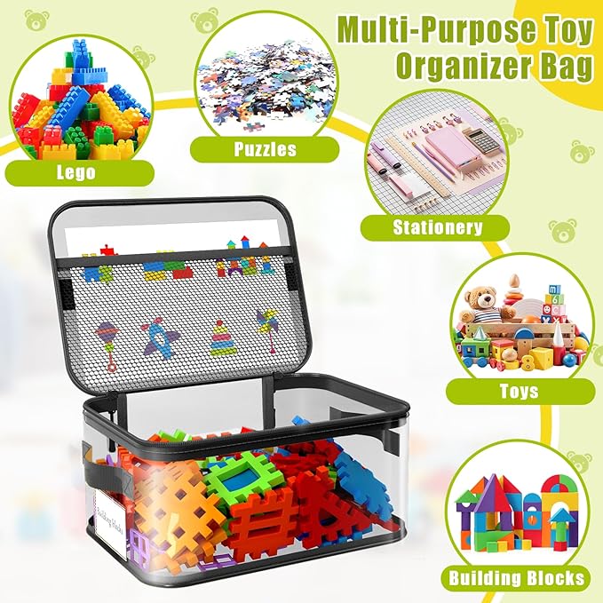 8 Pack Extra Large Clear Toy Storage Bags with Zippers & Labels, Reusable PVC Transparent Waterproof Toy Organizer Bags for Board Game Storage, Building Blocks, Puzzle, Dolls
