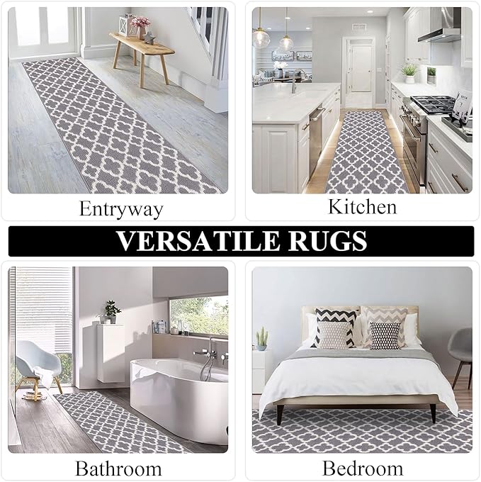 U'Artlines Long Runner Rug for Hallway 2×8feet Non Slip Kitchen Floor Carpet Runners Grey Geometric Pattern Machine Washable Area Rug for Entryway Bathroom