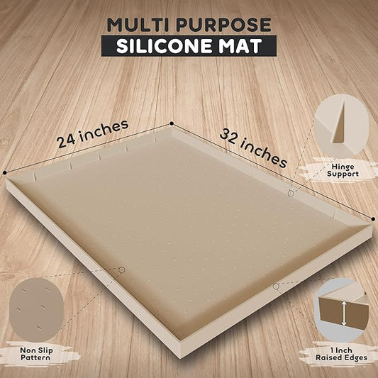 32x24x1” XL Dog Food Mat - All Purpose Under Sink Liner, Washer and Dryer Covers for The Top, Silicone Griddle Mat for Blackstone - Raised Edges Dog Mat for Food and Water Prevent Spill, Waterproof