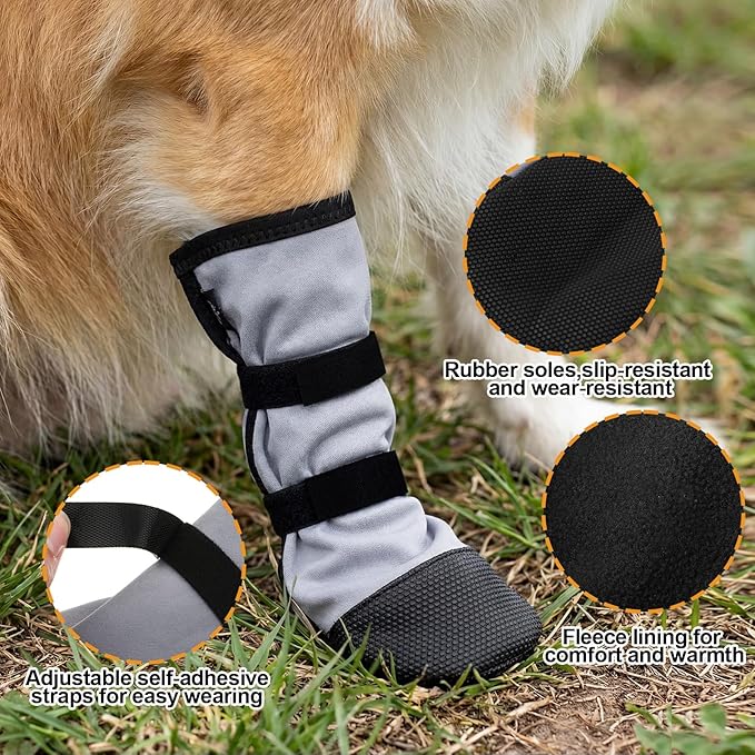 2 Pcs Dog Paw Wound Recovery Boots Non-Slip Dog Protector Boots for Injured Paw Breathable Soft Pet Shoes for Wound Care Outdoor Walking(L,Gray)