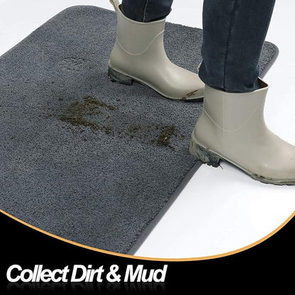 ITSOFT Dirt Trapper Indoor Door Mat & Entrance Rug for Wet Muddy Shoes and Pet Paws, Non-Slip Machine Washable, Shoe Scraper, Absorbent Welcome Dog Mat for Front Door, Entry Way (30x18, Gray)