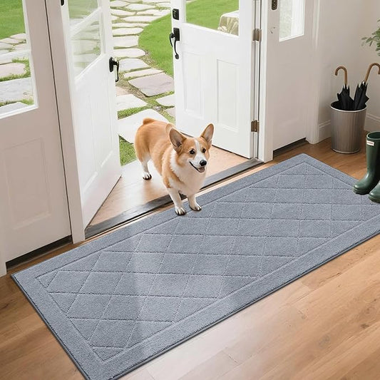 BEQHAUSE Dirt Trapper Door Mat 24" x 60", Doormat Non-Slip Entryway Rugs Washable, Dog Door Mat Stain Resistant and Absorbent Welcome Floor Mat for Front Back Door, Mud Wet Shoes & Paws, Grey