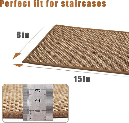Natural Linen Stair Treads for Wooden Steps Indoor,8" X 30" (7 in Pack) Carpet Stair Treads for Wood Stairs, Machine Washable Stair Runners for Kids Elders and Pets,Brown