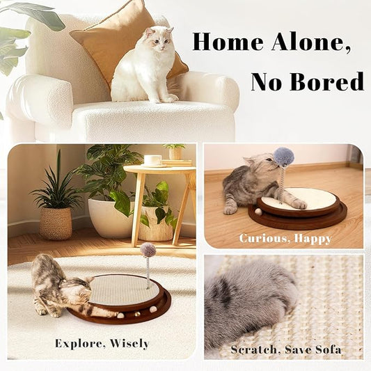 LMUGOOS Cat Scratcher, Cat Natural Sisal Scratching Pad, Kitten Interactive Toy with Ball Track Spring Ball for Chasing Hunting Mental Physical Exercise Puzzle