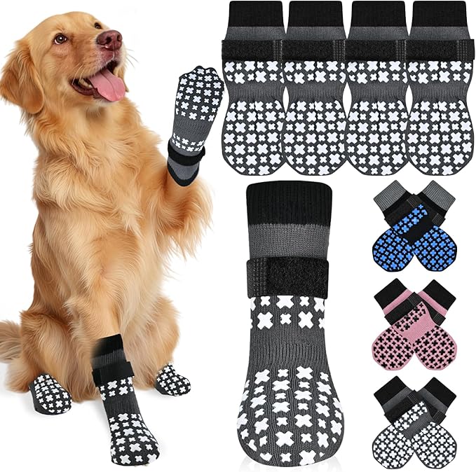 Non-Slip Dog Socks for Hardwood Floors Anti Slip Double-Sided Grippy Socks for Senior Dogs to Prevent Licking Paws, Scratching & Hot Pavement Premium Dog Paw Protector with Grippers Grey XL