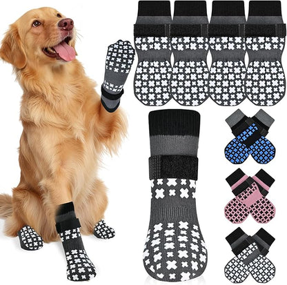 Non-Slip Dog Socks for Hardwood Floors Anti Slip Double-Sided Grippy Socks for Senior Dogs to Prevent Licking Paws, Scratching & Hot Pavement Premium Dog Paw Protector with Grippers Grey XXL