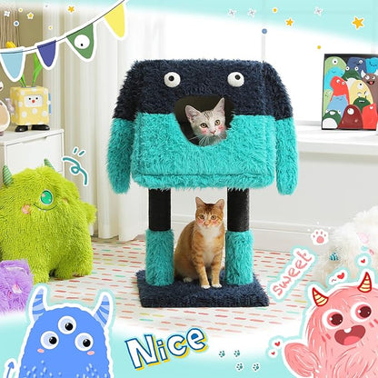 PEQULTI 31" Cat Tree for Indoor Cats, Multi-Level Cat Tower with Cozy Cat Condo Clearance Prime, Blue