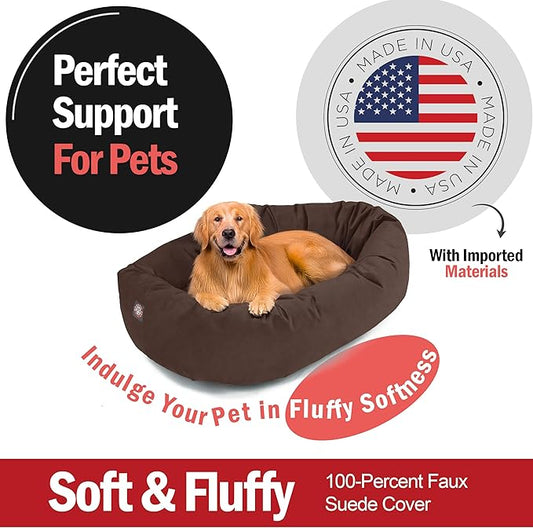Majestic Pet 40 Inch Suede Calming Dog Bed Washable – Cozy Soft Round Dog Bed w/Spine Support for Dogs to Rest Head - Fluffy Donut Dog Bed 40x29x9 (Inch) - Round Pet Bed Large – Chocolate (2025)